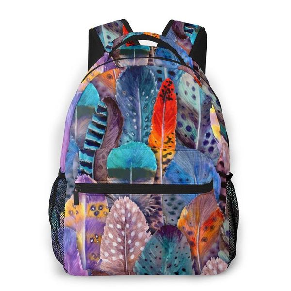 

style backpack boy teenagers nursery school bag watercolor feathers colorful back to bags