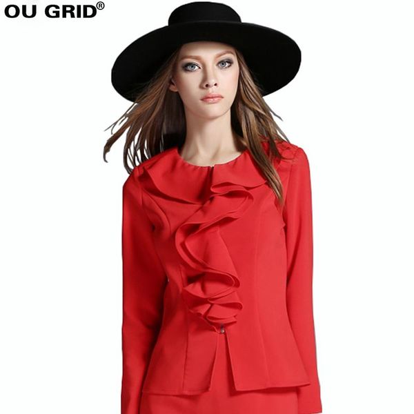 

women's blouses & shirts women blazers blouse o-neck long sleeve autumn fashion elegant slim plus size clothing l-xxxl, White