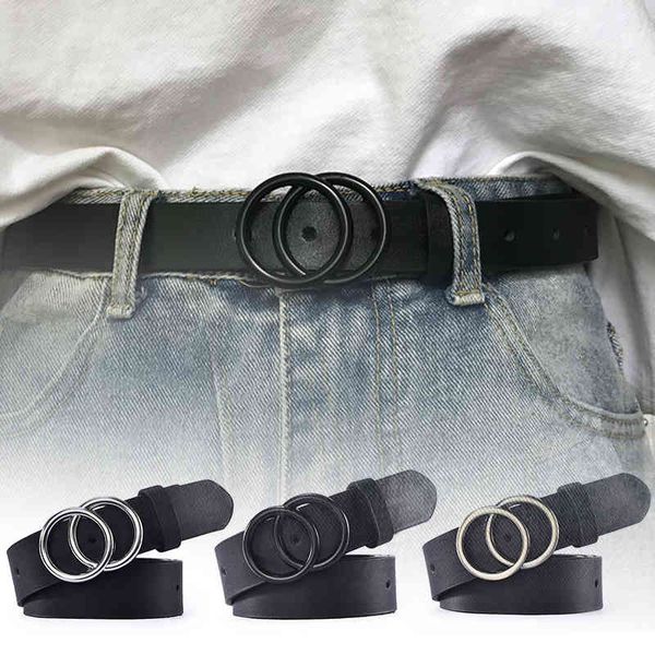 

women's belts luxury digner brand wide fashion classic pu leather belt double black round ring gp adjustable beltsxyg, Black;brown