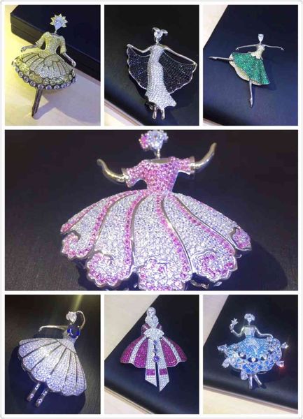 925 prata esterlina com zircão cúbico princesa dançarino broche pins pendant duplo uso moda mulheres jóias