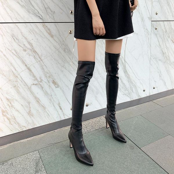 

boots the 20211 autumn and winter products are explosive elastic, european american style high-heeled pointed fashion boots., Black