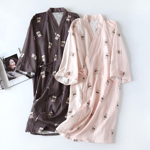 

ethnic clothing kimono japanese nightdress men and women summer cotton gauze spring autumn thin section home service bathrobe pajamas, Red