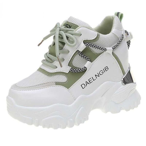 

women chunky sneakers vulcanize shoes 9.5cm high heels fashion 2021 autumn female platform thick sole running casual shoe woman y0907, Black