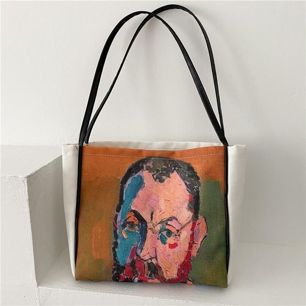 

oil painting bag for women 2021 spring and summer internet celebrity large capacity portable shoulder canvas lunch box bags