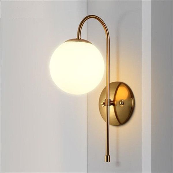 

nordic simple modern wall sconce iron glass ball led light fixtures postmodern bedside lamp home lighting lampara lamps