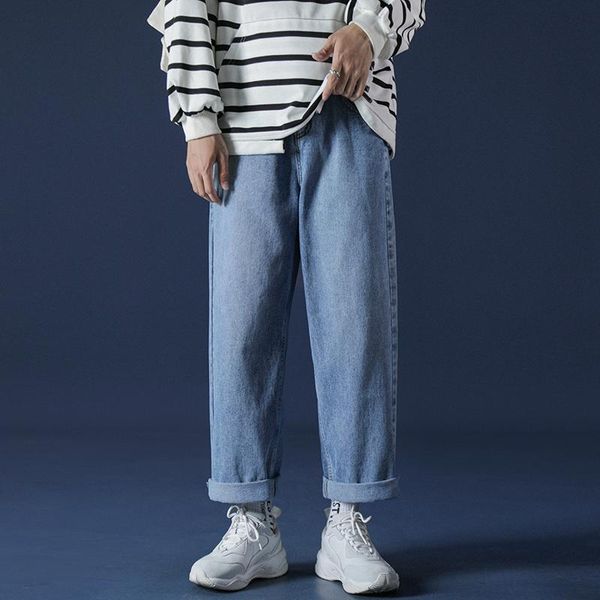 

men's jeans men streetwear loose straight jean pants girl trousers denim for, Blue