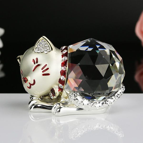 

modern home decoration metal crystal cat mascot crafts miniature glass souvenirs animal statue figurines decorative objects