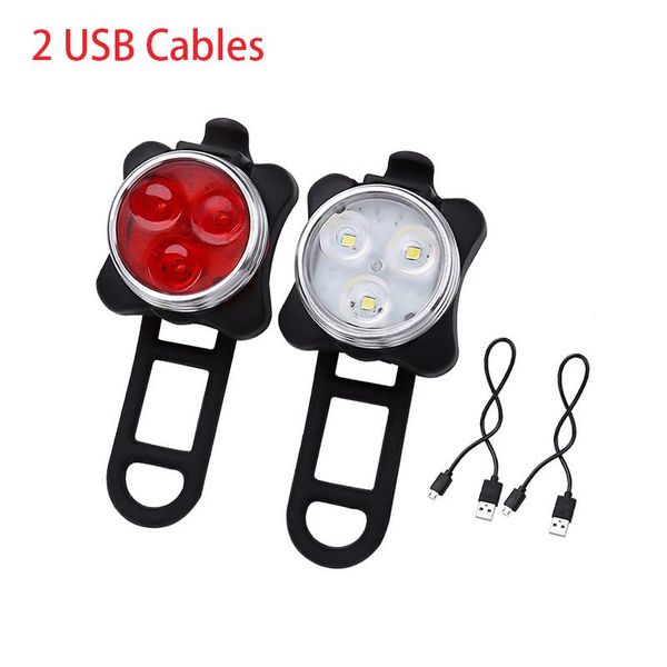 

2pcs bicycle bike 3 led head front light usb rechargeable tail clip lamp mtb mountain cycling accessories 4 modes lights