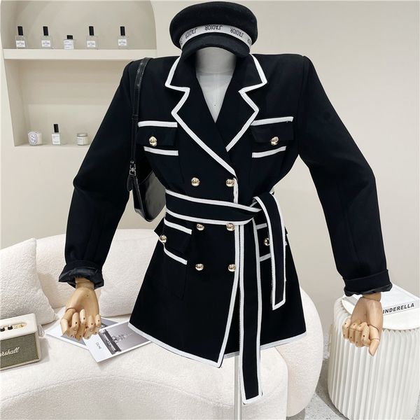 

dresses female spring summer niche design contrast suit dressing double breasted jacket, Black;gray