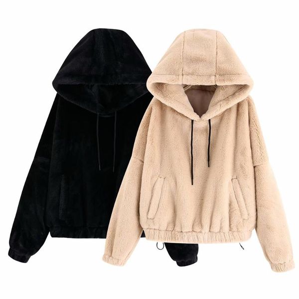 

women's jackets fall and winter 2021 type pure color, large size, loose hat kangaroo pocket, hundred jacket coat 00587200707, Black;brown