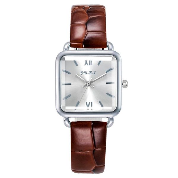 

wristwatches casual women romantic starry sky vintage square silver case compact dial style belt watch ladies gold quartz steel dual, Slivery;brown