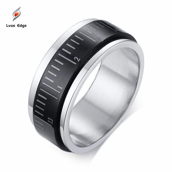 

cluster rings wholesale fidget spinner ring stainless steel black 8mm ruler spinning biker men anxiety worry, Golden;silver