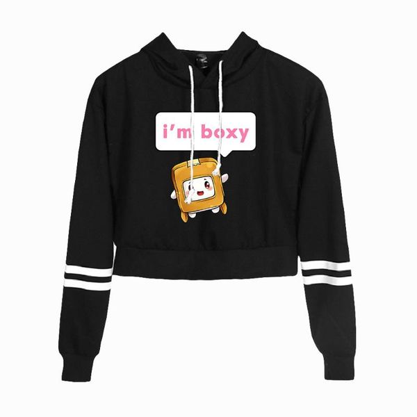 

women's hoodies & sweatshirts lankybox crop women girls hooded pullover spring and autumn casual streetwear clothes, Black
