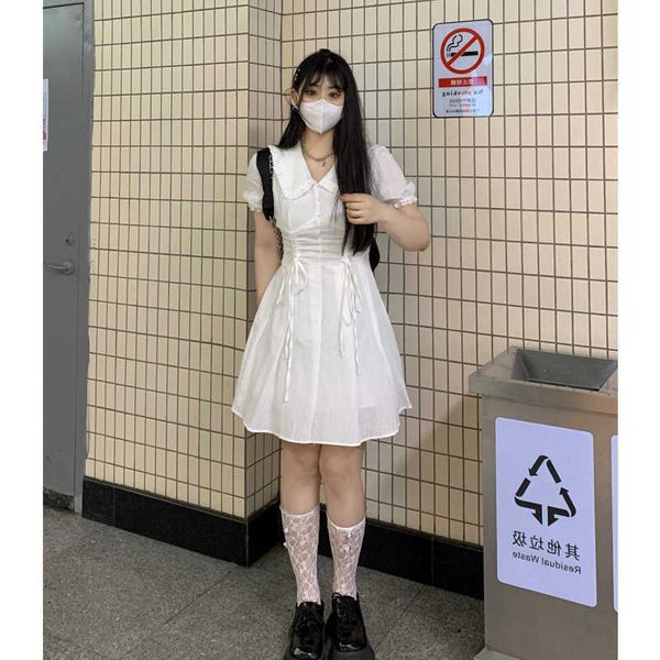 

/ 2021 chubby mm summer white doll collar looks slim short drs, Black