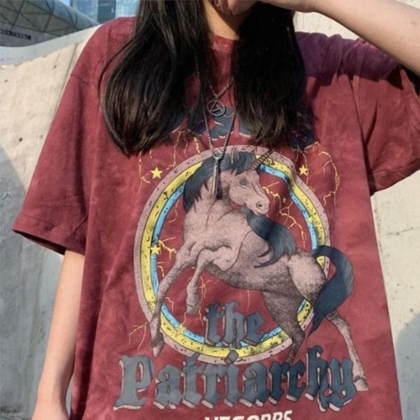 

womens destroy the patriarchy funny tie dye punk oversized style fashion skateboard graphic tees kpop short sleeve, White