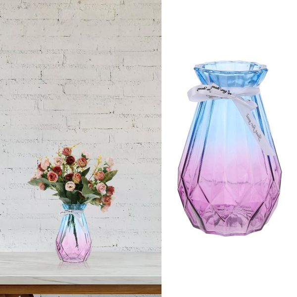 

vases glass vase gradient color hydroponic dried flower container with riband