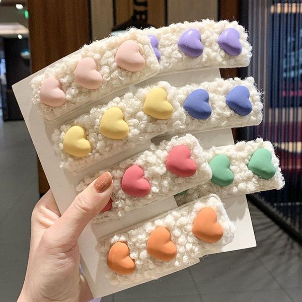 

hair accessories 3pc lovely hairpin plush wool sweet cute girls clip grip headdress lamb love-shape barrettes ladies, Slivery;white