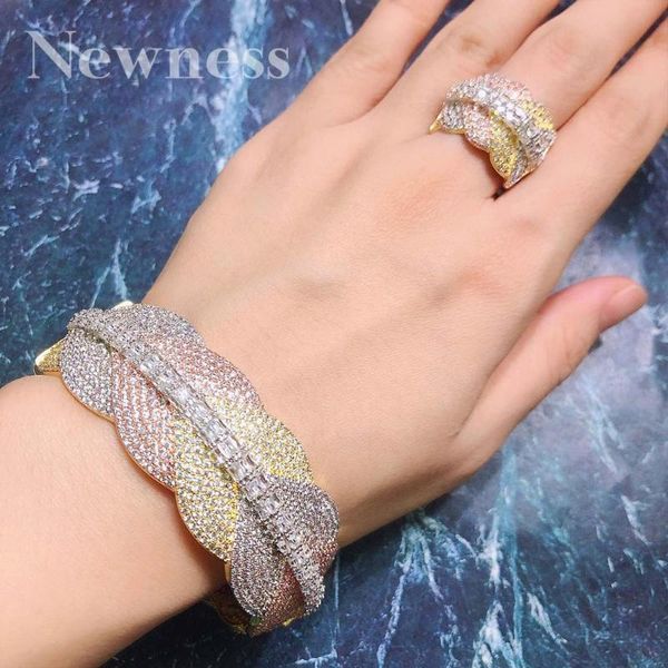 

earrings & necklace ness luxury leaf shape bangle ring sets fashion bridal jewelry for women wedding cubic zircon crystal, Silver