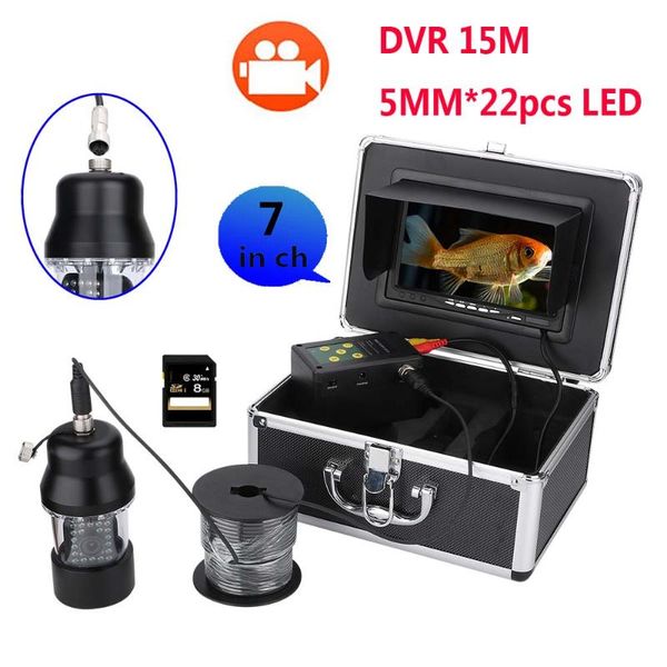 

cameras 15m professional underwater fishing video camera fish finder 7 inch dvr recorder 8g card waterproof 22 leds 360 degree
