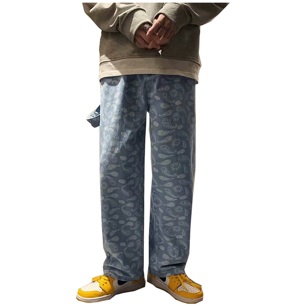 

men's pants pantalones vaqueros holgados de tubo recto para hombre, negros con flor anacardo, moda coreana, primavera y oto, Black