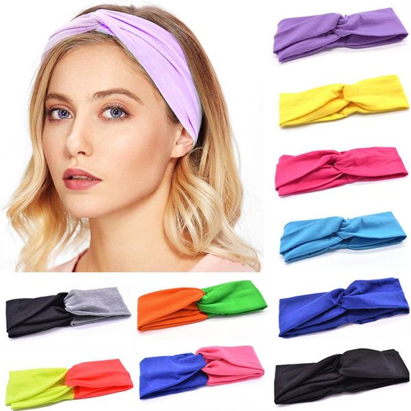 

women's hairband sweet yoga sports block wide headband splicing colors elastic cross girls wedding hair accessory bands