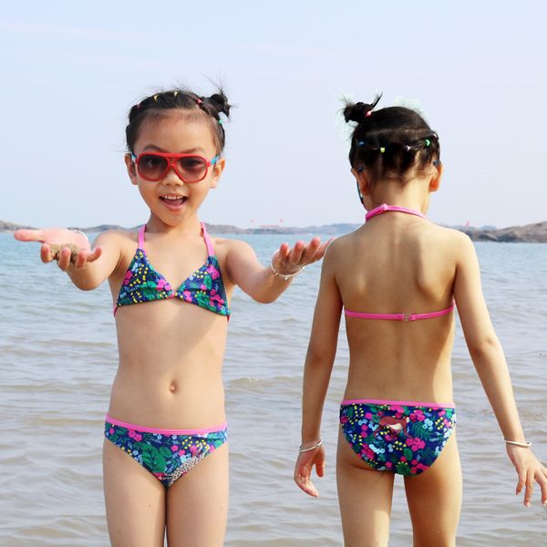 

girls' bikini cartoon 2021 print children's swimsuit set, White;black