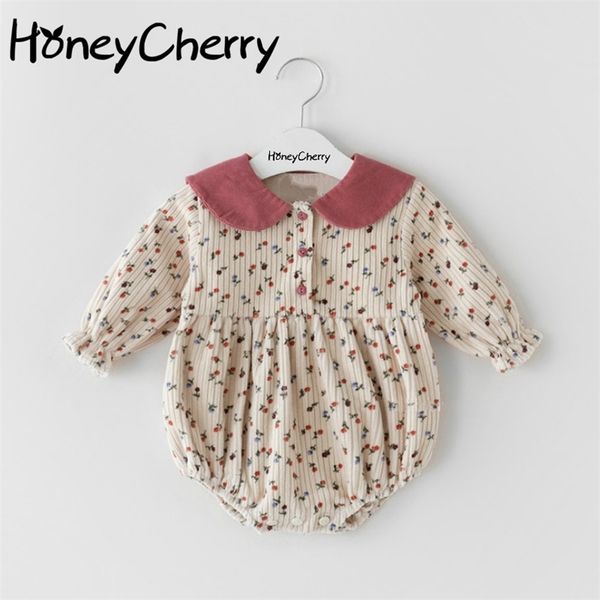 

female baby corduroy floral cute bodysuits girl clothes 210702, Blue