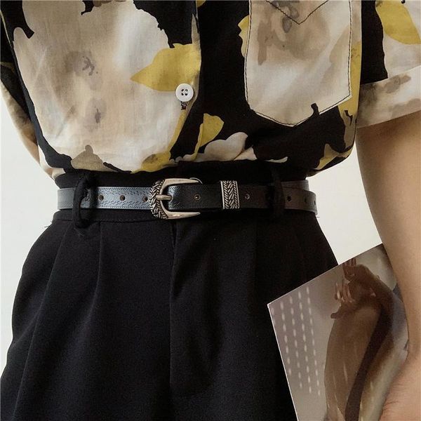 

belts retro leather belt for women korean-style chic and unique decorative ins thin casual all-match student jeans, Black;brown