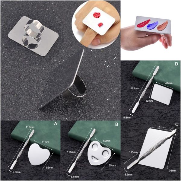

nail art equipment professional mixed stainless steel palette adjustable ring foundation cosmetic makeup gel mixing paint manicure tool 7, Silver