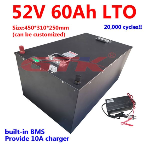 Batteria GTK 52V 60AH LTO con batteria al litio BMS per 48v 5000w AGV scooter bici Triciclo inverter golf cart barca + caricabatterie 10A