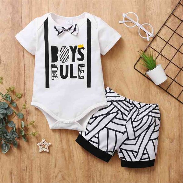 

summer 2pcs baby boy casual letter baby's sets 210528, White
