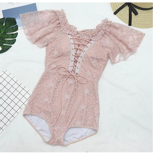 

pink one piece swimsuit women swimwear cut out bathing suit summer push up monokini swim beach wear one-piece suits