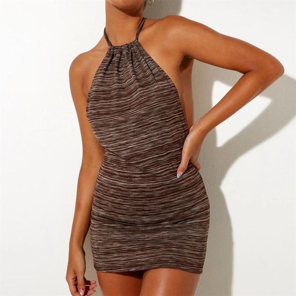 

casual dresses women sleeveless bodycon summer mini dress solid color fashion halter knitted slim short corset vestidos, Black;gray