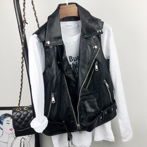 

women's trench coats plus size 4xl pu faux leather vest multy zipper korean bilker vests female autumn spring casual sleeveless ja, Tan;black