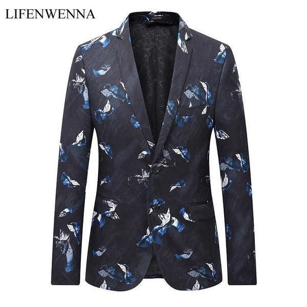 

fashion slim fit casual jacket style men's blazer two buttons mens suit jacket autumn print party blazers male suit 6xl 210528, White;black