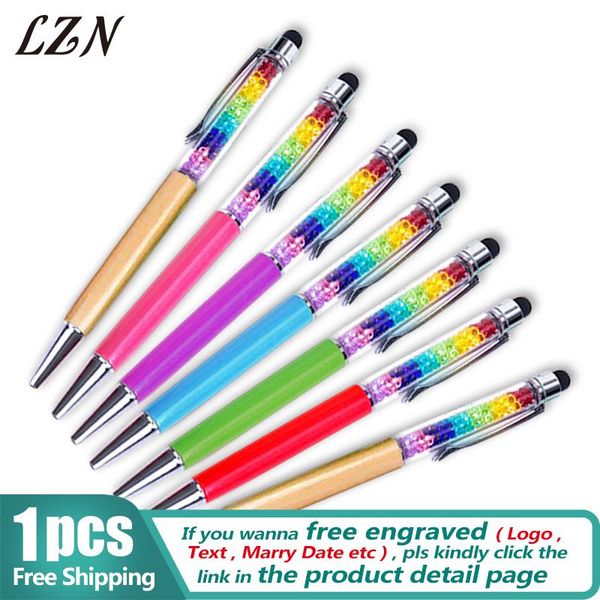 

ballpoint pens lzn colourful crystal pen fashion creative stylus touch sceen rod rotating for office & school writing stationery, Blue;orange