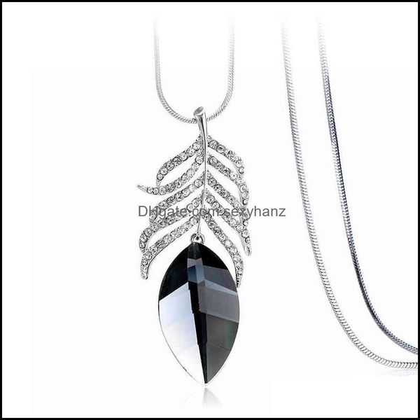 

pendant necklaces & pendants jewelry hollow out glittering feather womens sweater chain long alloy diamond necklace with asori drop delivery, Silver