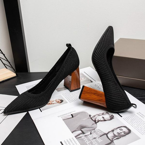 

dress shoes block high heels pumps shallow pointed toe party womens slip on evening ladies ol work zapatillas mujer me47, Black