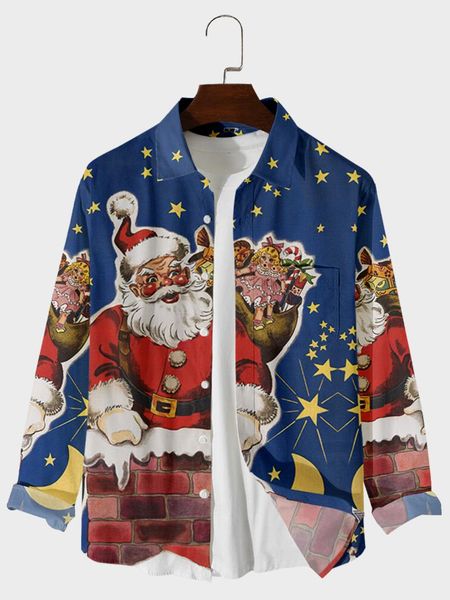 

men's casual shirts 2021 selling santa pattern digital printing loose large button long sleeve cardigan shirt, White;black