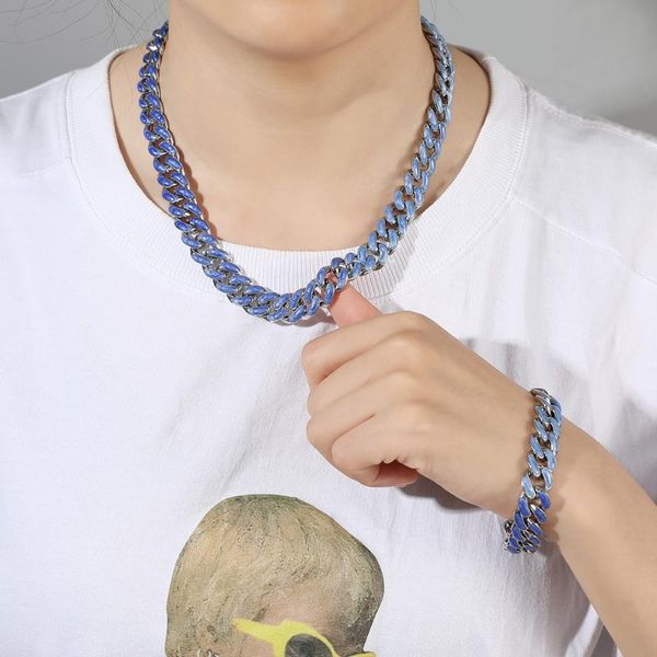 

pendant necklaces hip hop cuban necklace sweet pink fine flash miami thick chain european and american fashion couple jewelry, Silver