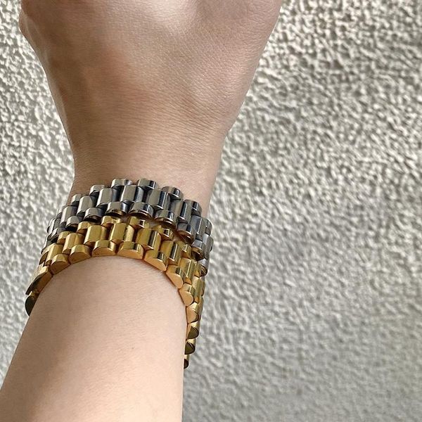 

tennis classic watch band link chian punk bracelets for men women stainless steel jewelry luxury wedding party wristband bangles gift, Golden;silver