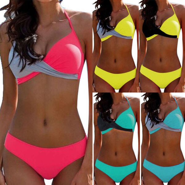 

solid bikini swimsuit nylon oversize color matching split swimsuit, White;black