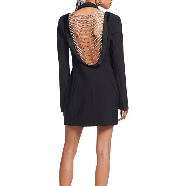 

women's suits & blazers 2021 autumn coat backless diamond chain suit slim design jacket for women, White;black