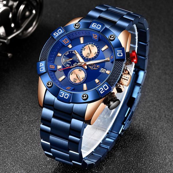 

wristwatches lige 2021 fashion mens watches with stainless steel sports chronograph quartz watch men relogio masculino, Slivery;brown