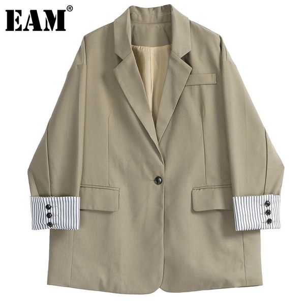 

women's suits & blazers [eam] women camel striped cuff oversized blazer lapel long sleeve loose fit jacket fashion tide spring autumn 2, White;black