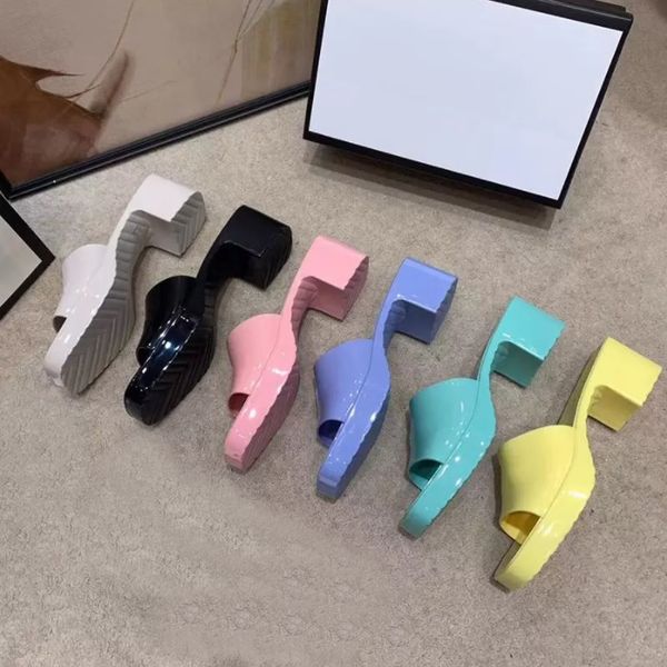 

designer slippers brand women sandals high heels rubber slide sandal black white yellow red blue pink green platform slipper chunky 2.4 heel