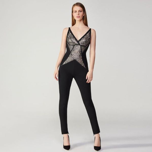 

women's jumpsuits & rompers deepv-neck spaghetti strap dot backless fashion jumpsuit night club celebrity women body con wholesale, Black;white
