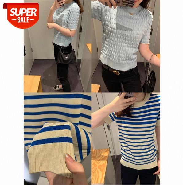 

nordic co navy stripe/puff sleeve textured knitted women #lu46, Black