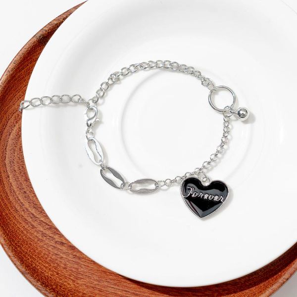 

charm bracelets black love letter pendant necklace bracelet female trendy titanium steel colorless ins cold wind hip hop woman jewelry, Golden;silver