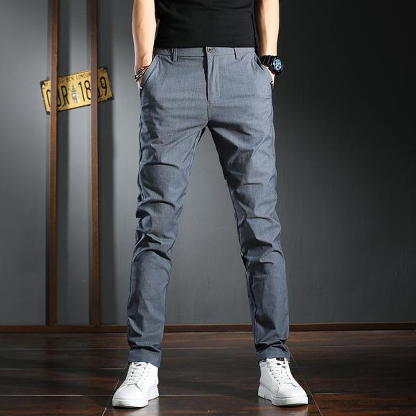 

summer men casual suit pants fashion lightweight stretch slim fit trousers 3 colors men's, Black